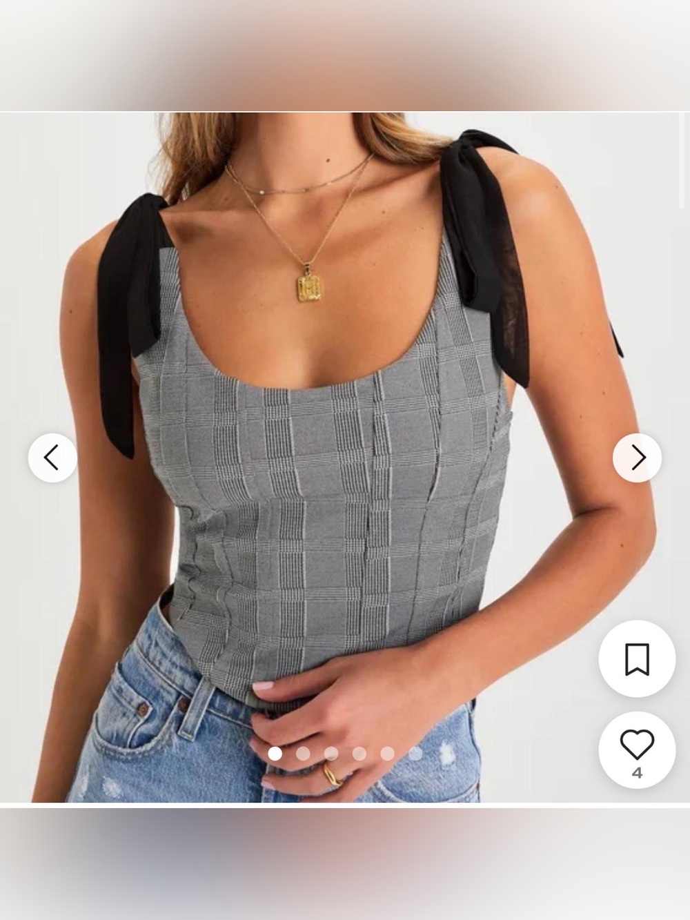 Lulus Chic Temptation Black and Ivory Plaid Tie-Strap Crop Top Size Medium - Picture 1 of 4